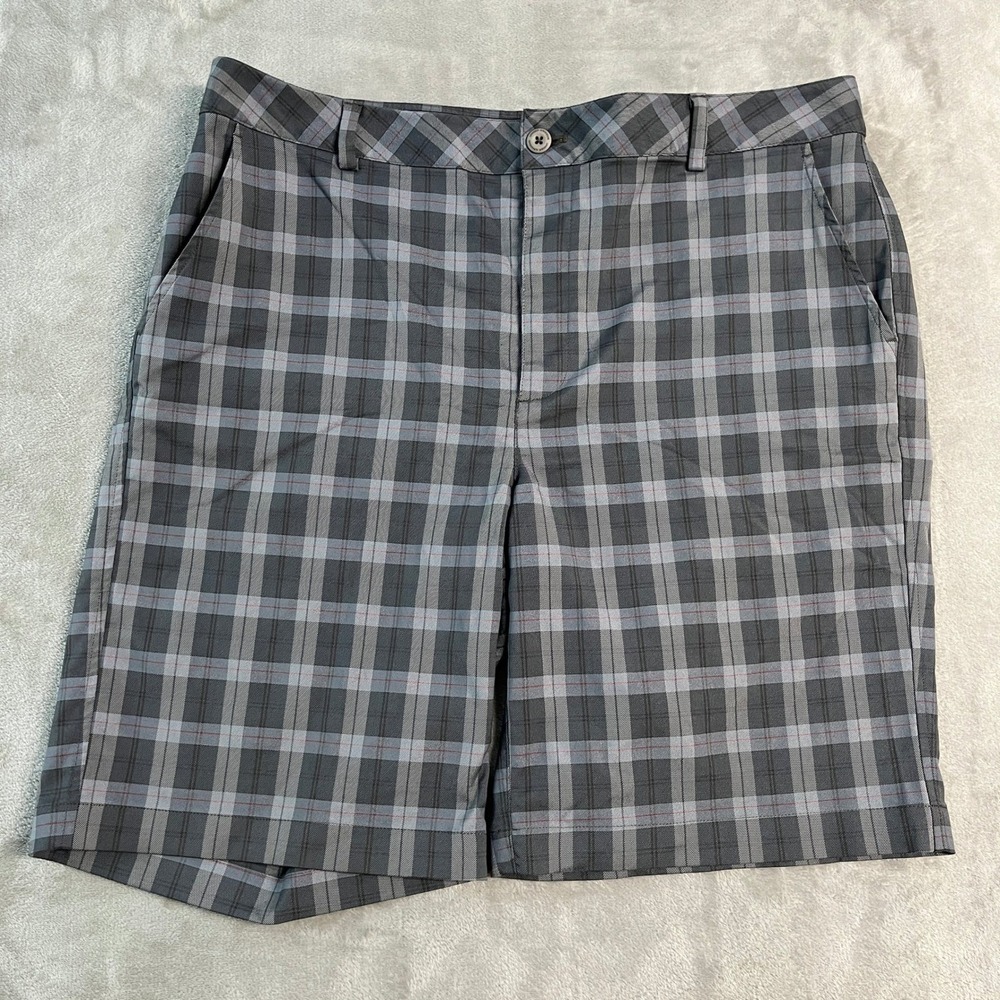 Under Armour Performance Mens Grey Plaid Golf Shorts Size 38R Preppy Casual